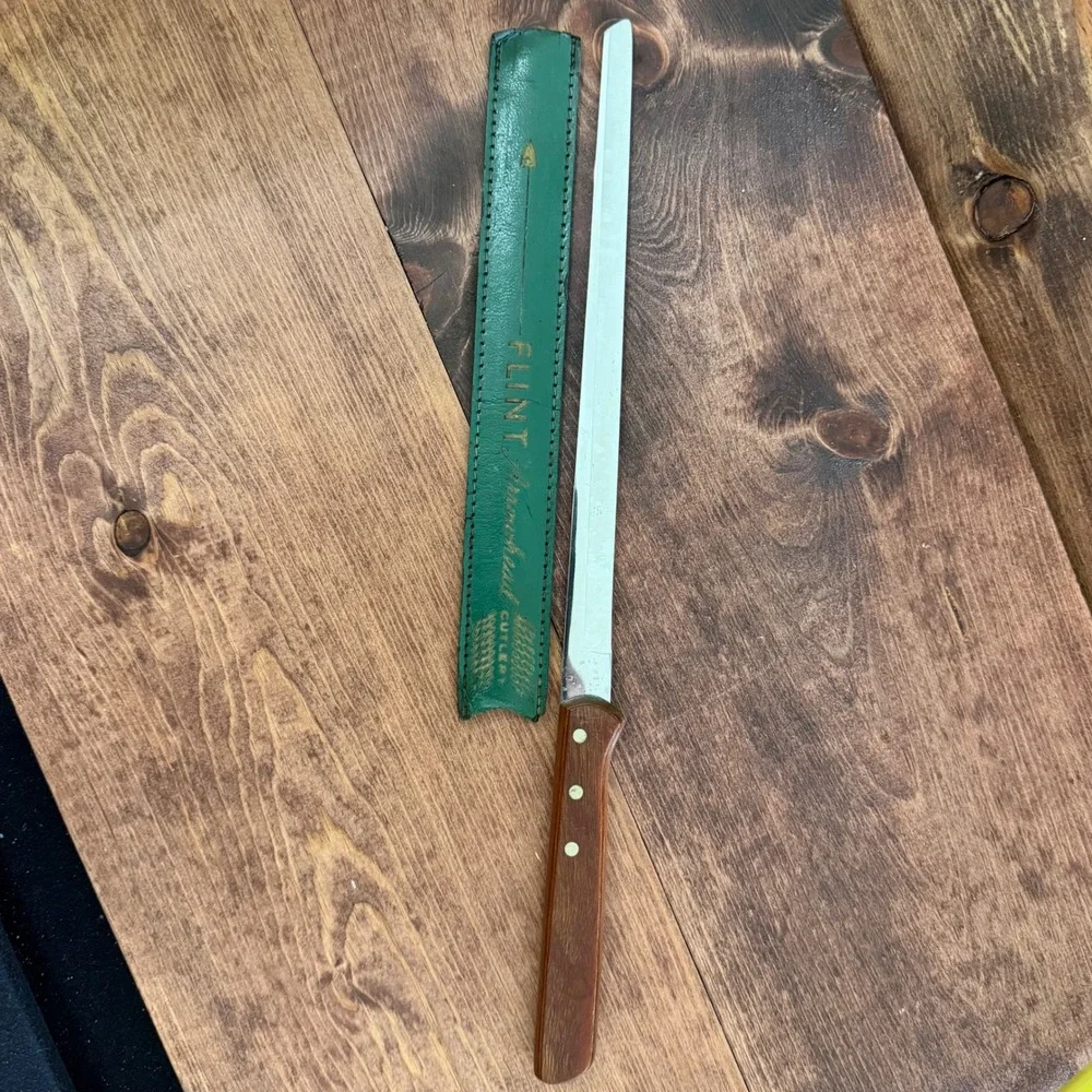 Flint Arrowhead USA Stainless Vanadium Slicer Knife 2495 Wood Handle with Sheath